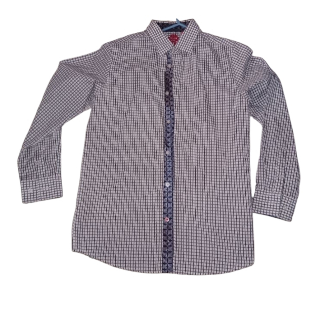 English Laundry Boys Blue Checkered Print Button Up Long Sleeve SZ 14